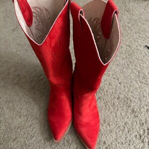 Vici Red Suede Heeled Boots